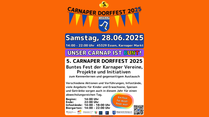 Plakat für das 5. Carnaper Dorffest am Samstag, 28.06.2025 ab 14 Uhr