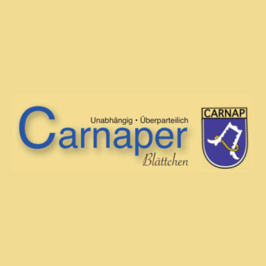 Logo der Carnaper Blättchen mit blauem Text auf gelbem Hintergrund.