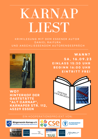 Veranstaltungsplakat mit Titel, Datum, Ort und Informationen zum "Karnap liest".