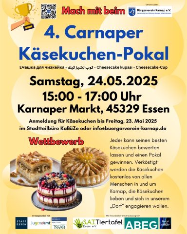 Poster für den 4. Carnaper Käsekuchen-Pokal am 24. Mai 2025 in Essen.